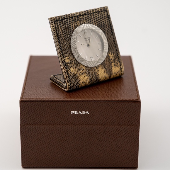 Prada Desk Lizard Clock Watch Table Brown Yellow Steel Case - Picture 1 of 6